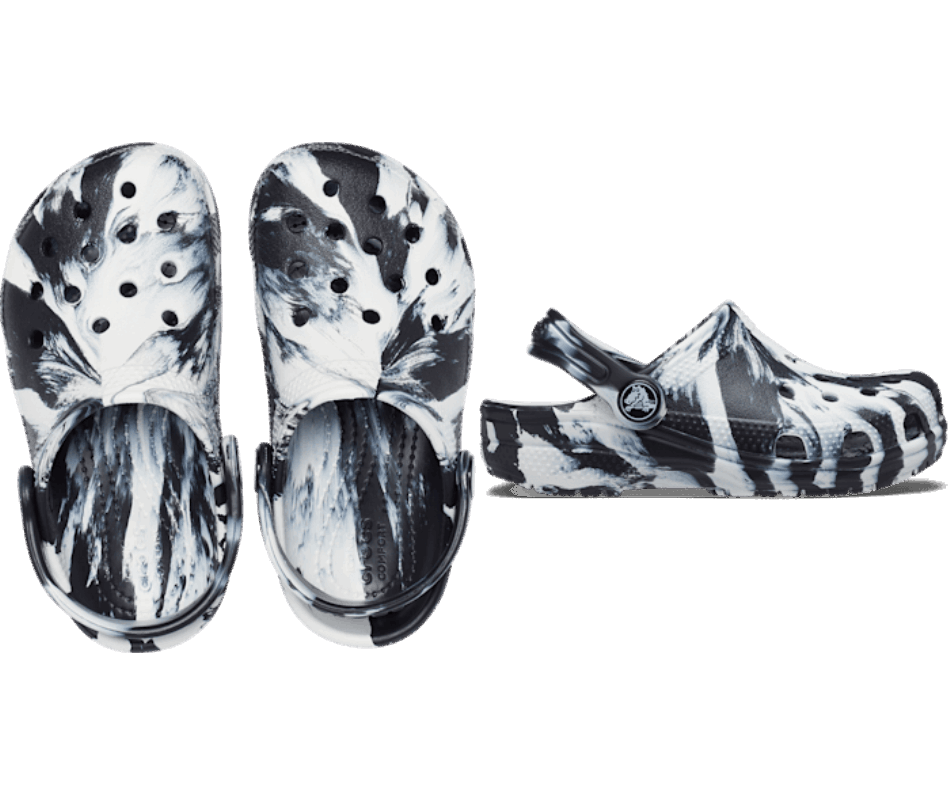 Crocs Infantil Clássico Tamanco Marmorizado Preto E Branco
