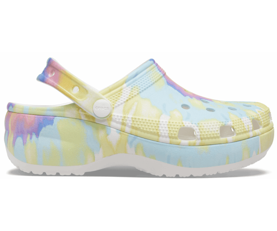 Crocs Clássico Plataforma Feminina Tie-dye Tamanco Gráfico Branco-multi