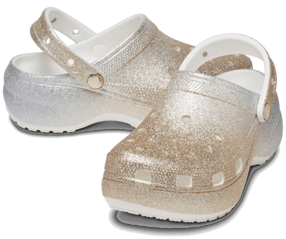 Crocs Plataforma Clássica Feminina Ombre Glitter Tamanco Branco-ouro