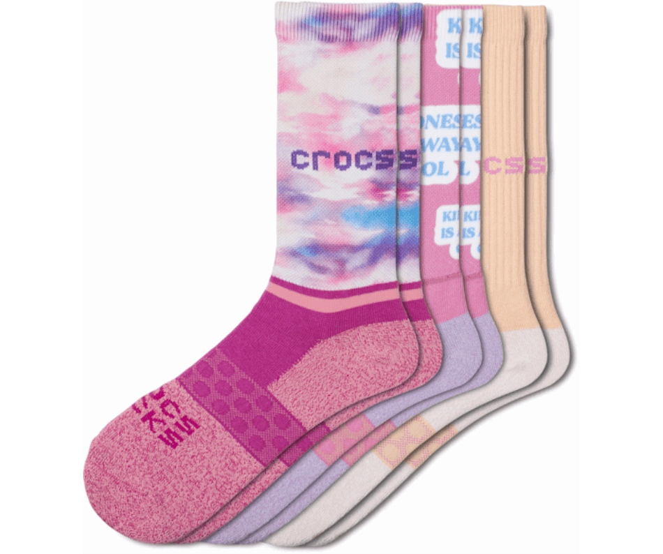 Crocs Meias Tripulação Adulta Sazonal Day Dreamer 3 Pacote Mal Rosa-multi